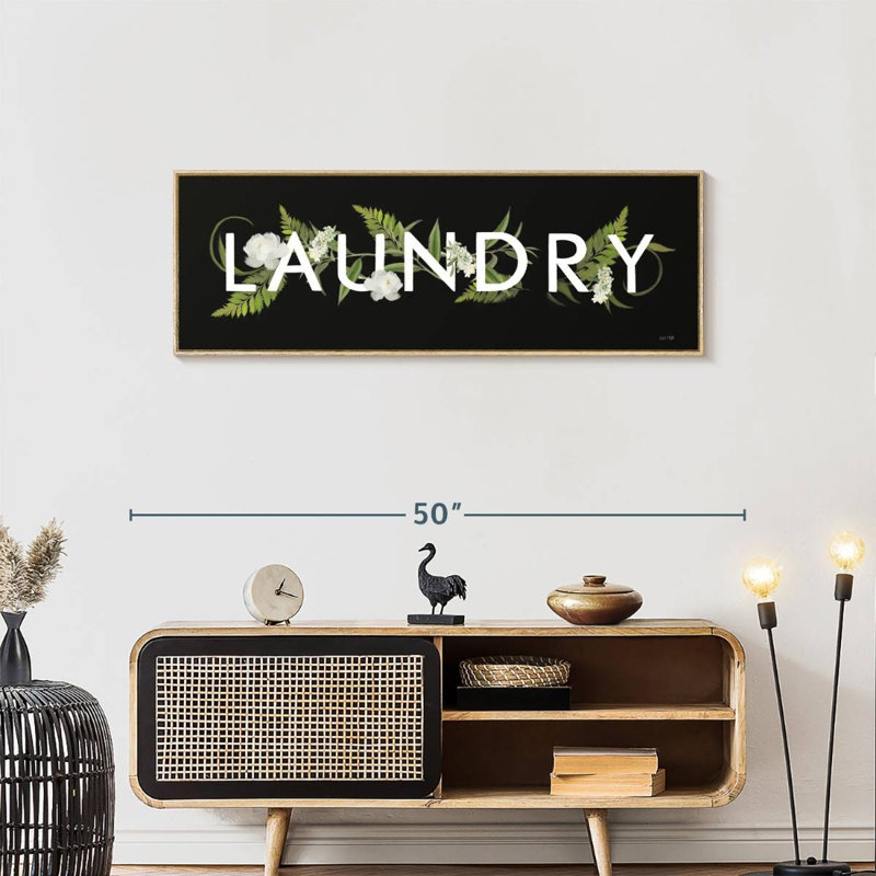 Laundry Floral, Floating Frame Natural Wood, 43" X 15"