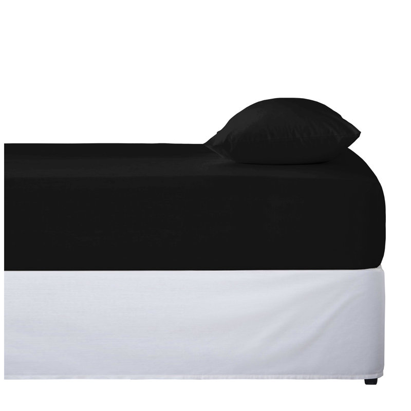 Super Dreamer Fitted Sheet Solid Colour - Polyester Single Double King Size Machine Washable High Quality Yarn Bed Set, Black