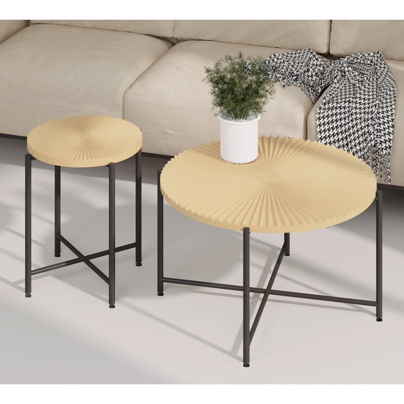 Ensemble de table basse et de table de bout 2 pièces à motif Radial, Bois de chêne naturel