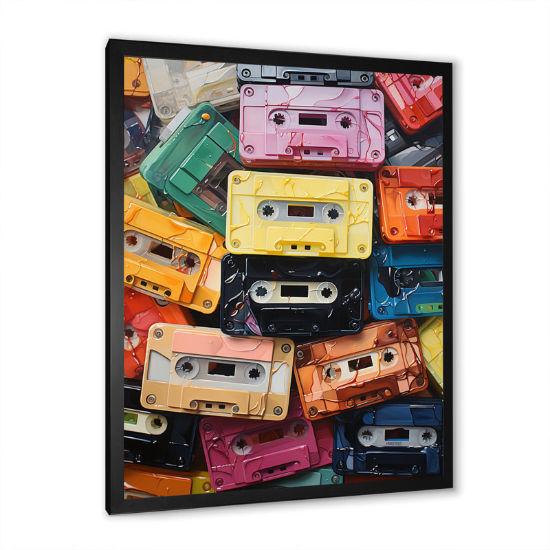 Yamile Cassette Tapes Unwound Secrets I - reproduction sur toile, Cadre photo noir, H 20 po x l 12 po x P 1 po
