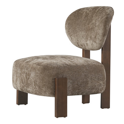 Chaise d'appoint rembourrée de style moderne Mid-Century de 28 po avec dossier ovale et pieds en bois massif Rheia