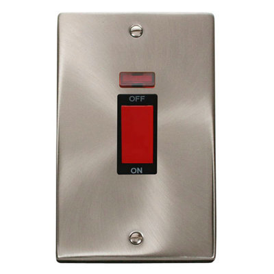 Satin / Brushed Chrome 2 Gang Size 45A Switch With Neon