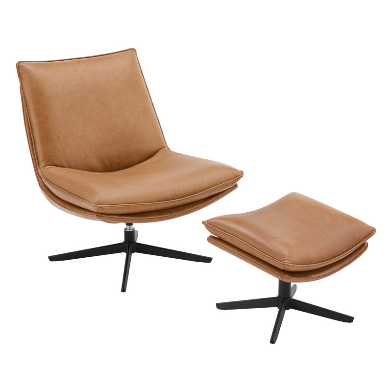Chaise longue pivotante en cuir véritable avec repose-pieds, Zurich caramel