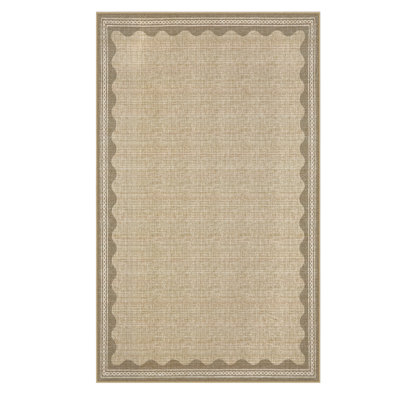 Scalloped Machine Washable Rug Modern Solid Floor Mats with Non-Slip Backing, Stain-Resistant Low Pile Accent Rug, Contemporary Indoor Carpet for Living Room, Bedroom, Office