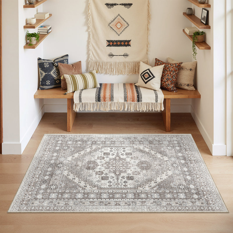Malaika Machine-Washable Non-Slip Medallion Area Rug, Rectangle 3' x 5', Brown