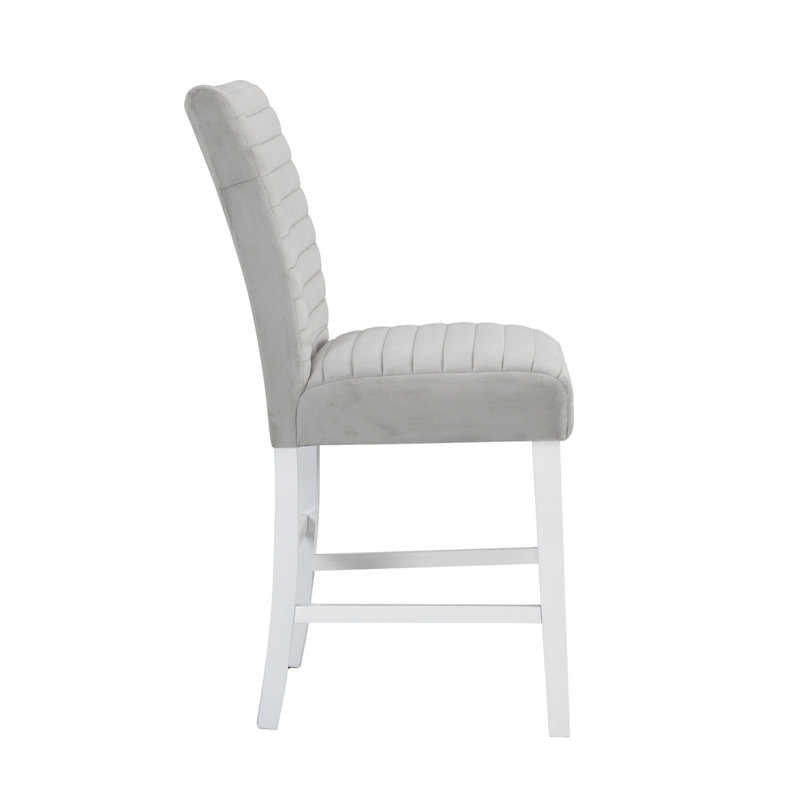 Ensemble de 2 chaises à hauteur de comptoir rembourrées en velours gris et blanc ultrabrillant