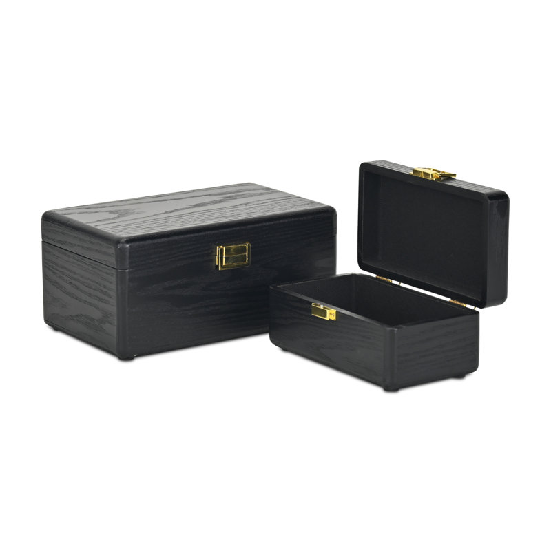 Sable Set of 2 Decorative Wood Storage Boxes, Black
