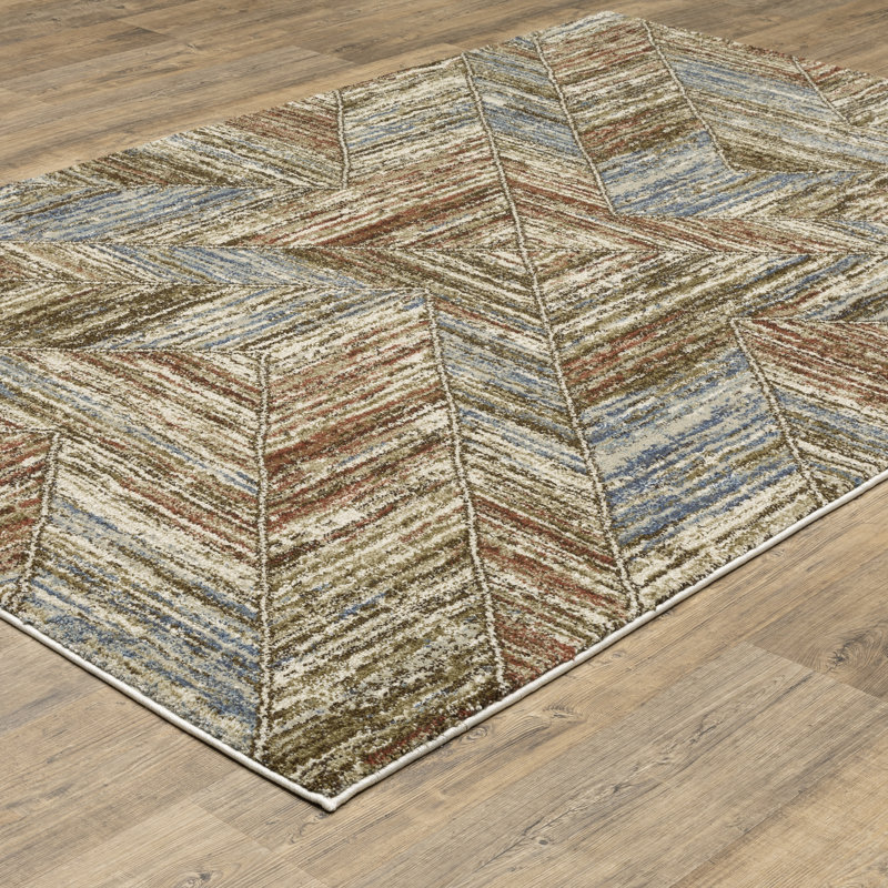 Genesis Distressed Modern Geometric Blue/Rust Area Rug, Rectangle 7'10" x 10'
