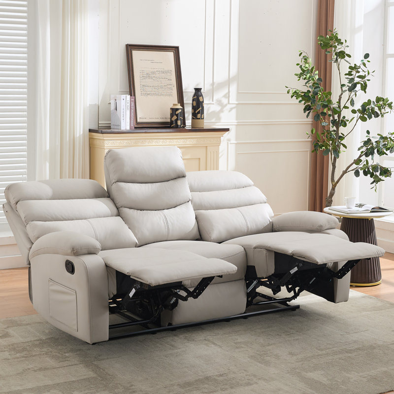  Genuine Leather Compact Swivel Recliner Chair, Rocker Lounge Recliner Chair For Small Space With Comfortable Reclining-Beige