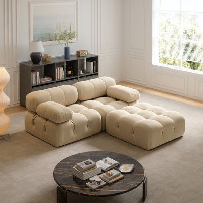 Upholstered Sofa Chaise Velvet Sofa, Modular Sectioanl Sofa, Soft Floor Couch for Living Room by Everly Quinn