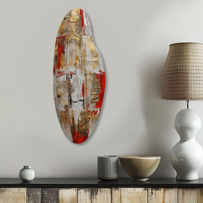 «Cardinal Sin Retro Delight Abstract Red & Gold I», art mural asymétrique