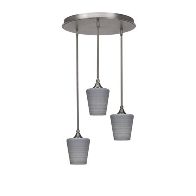 Luminaire suspendu grappe à 3 lumières Empire avec verre matriciel gris 6 po Empire