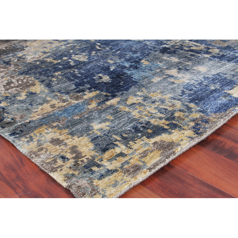 Laureno Hand-Knotted Blue/Gray Area Rug, Rectangle 8' x 10'