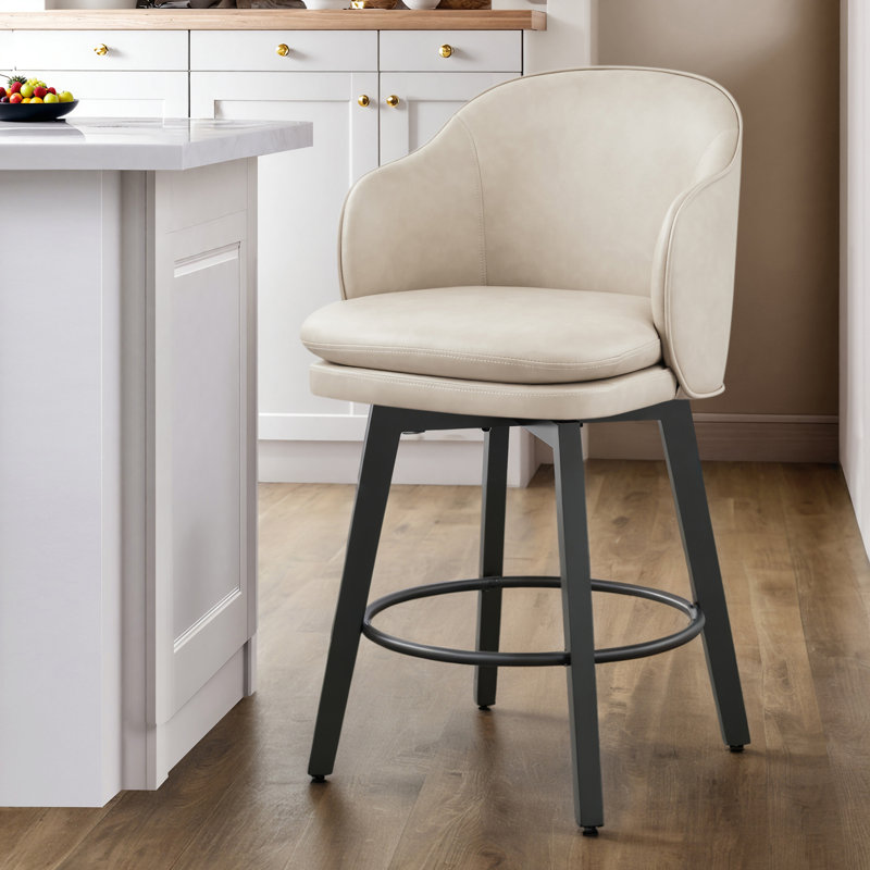 Swivel Bar Stool With Back, 1, Beige