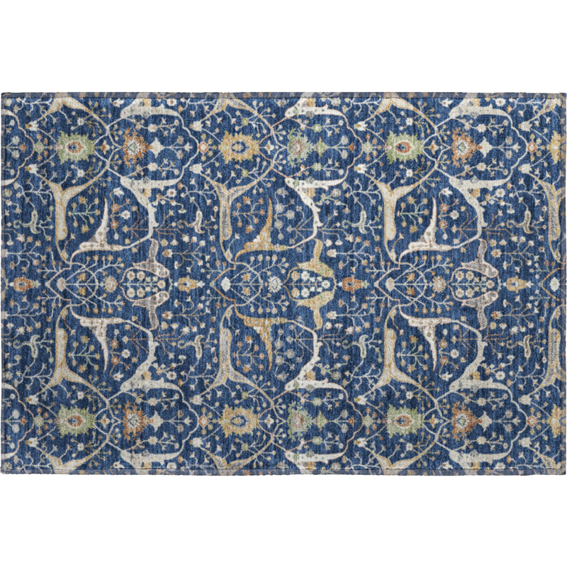Premium Machine Washable Mayfield AMF2250 Global Rug, 1'8" x 2'6", Navy