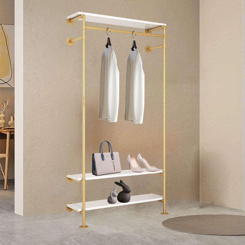 Wall Mounted Garment Rack, White/Gold