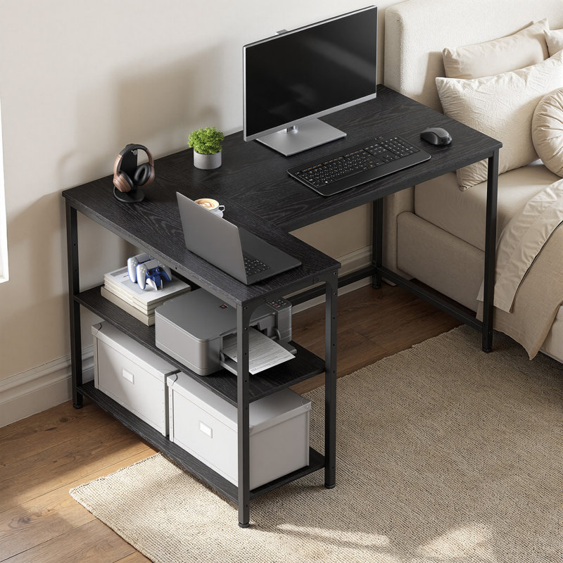 L-Shaped Steel Computer Desk, 76cm H x 110cm W x 80cm D, Black