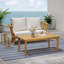 Ensemble de conversation d'extérieur en bois d'acacia pour 2 personnes avec coussins et table basse pour porche, jardin, cour arrière, balcon, finition teck