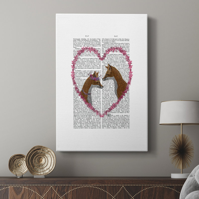 Renards dans un cœur rose - galerie Cavas sur mesure