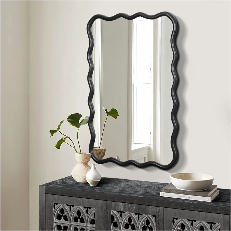 Black Solid Wood Wavy Rectangular Wall Mirror
