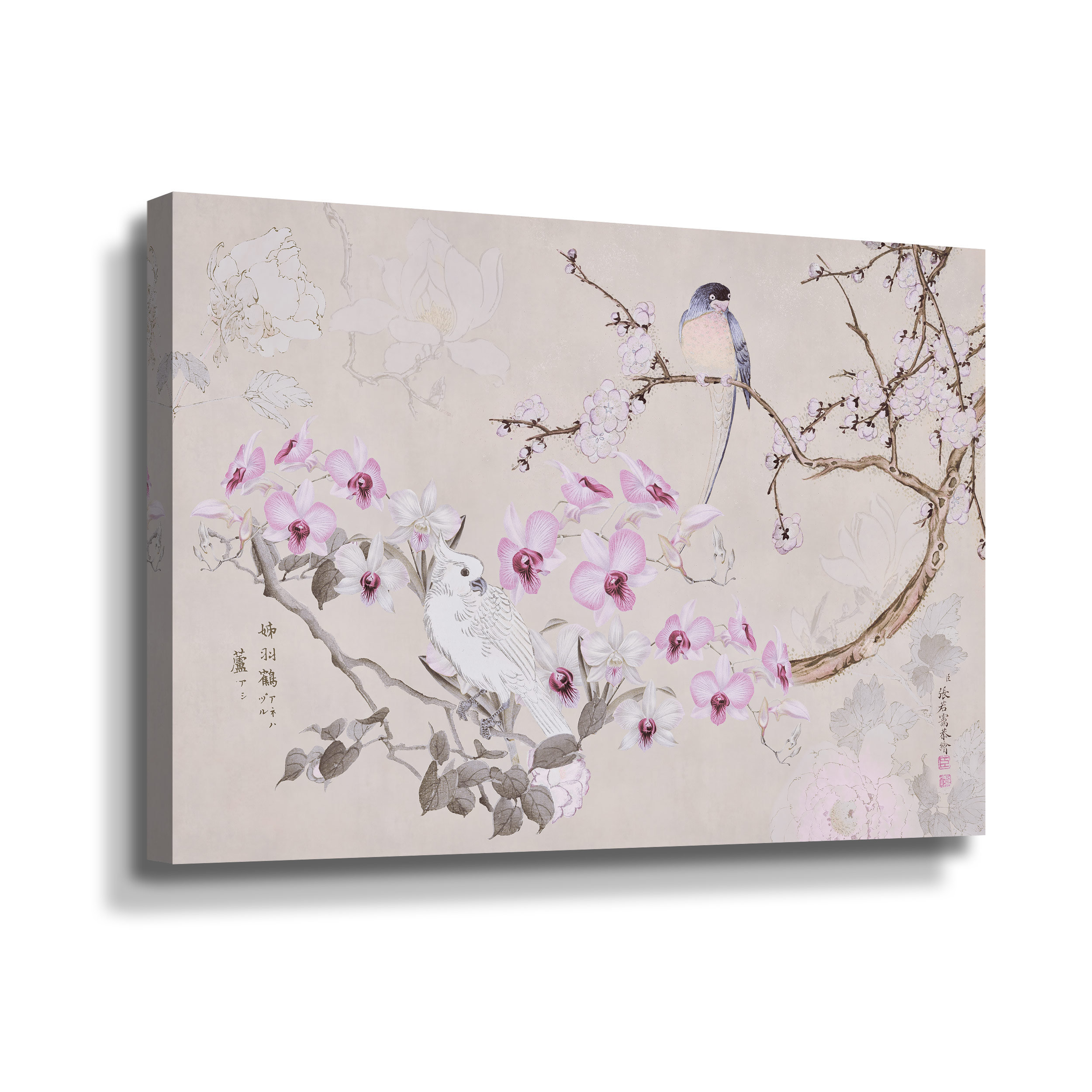 Chinoiserie With Birds Framed On Canvas Painting