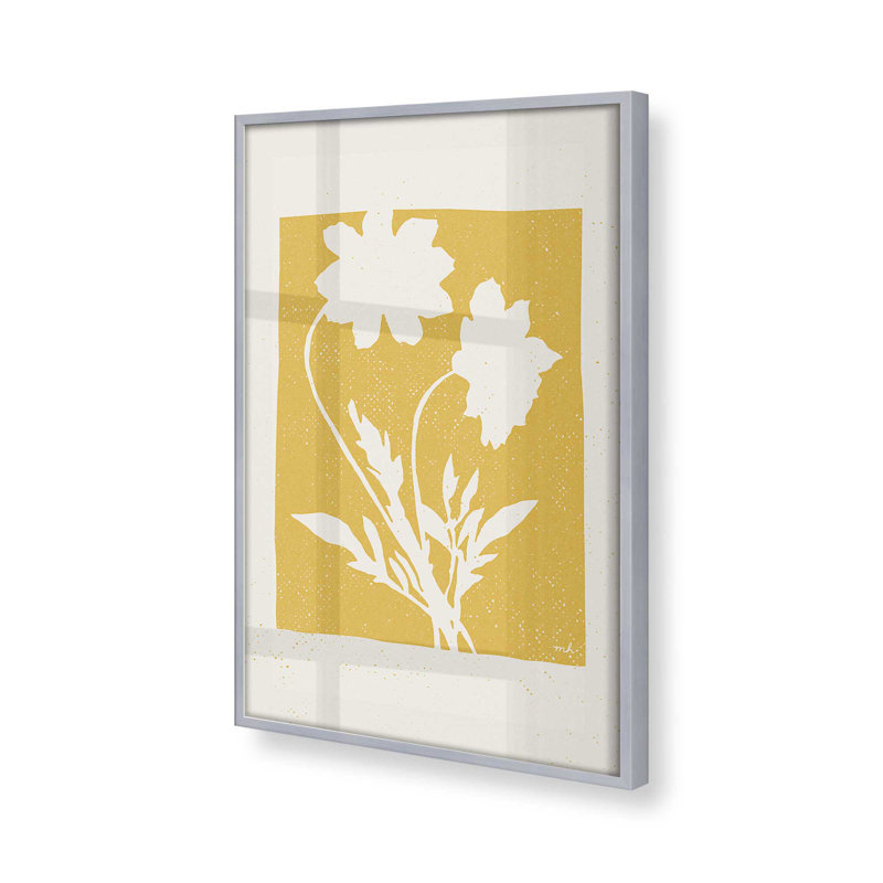 "Fleurs subtiles en jaune", Cadre en chrome poli, H 37,25 po x l 37,25 po