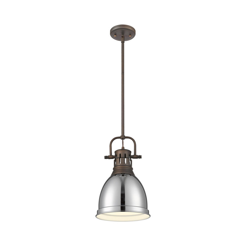 Petit luminaire suspendu avec tige Aljona, H 14,25 po x l 8,875 po x P 8,875 po, Bronze huilé, Chrome