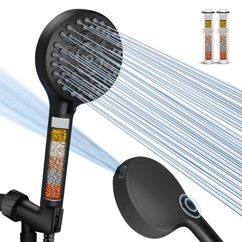 Pomme de douche à main haute pression à 10 jets avec filtre Palas, 1,8 gal / min, Noir mat