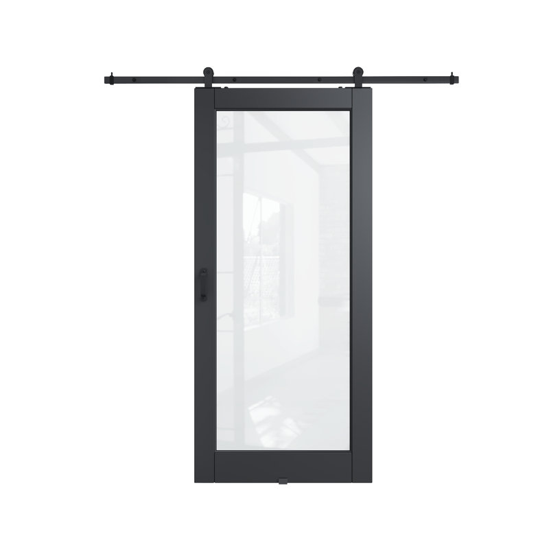 24in.x 80in.1 Lite Black Door Slab Prefinished Surface With All Barn Door Hardware Kit, 36in.x 80in.