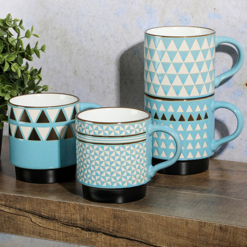 Primevalley Blue and White Ceramic Stackable Mug Set