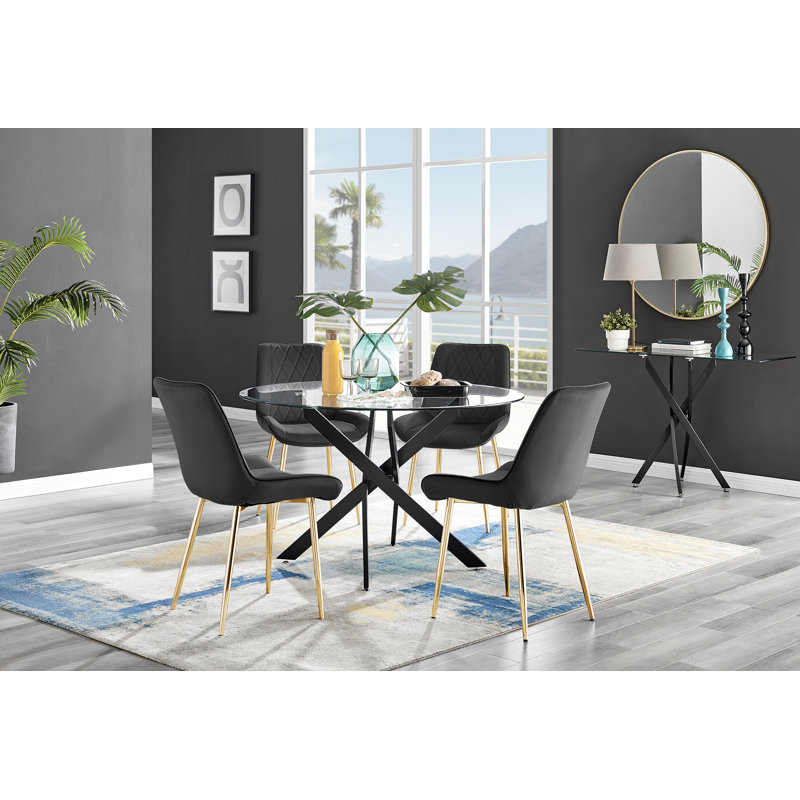 Ensemble repas pour quatre personnes, Noir / or, H 29,53 po x L 47,24 po x L 47,24 po