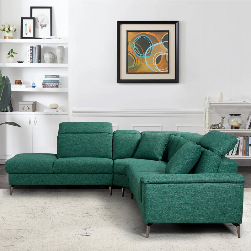 Canapé modulaire rembourré avec méridienne l 113,38 po Caiceo, Coton vert