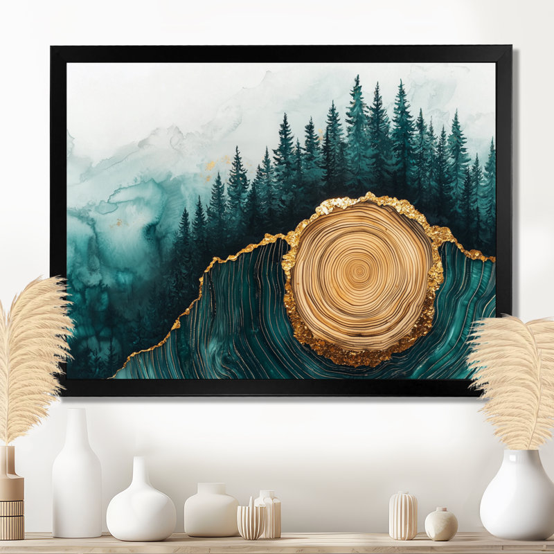 Paysage de forêt de pins de Ginicoti sur Emerald Horizon IV - forêt, art mural, H 30 po x l 40 po, Cadre flottant, Noir
