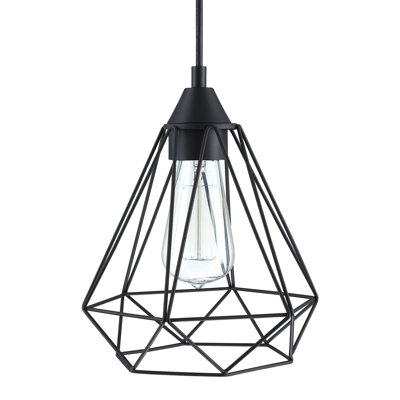 Luminaire suspendu 1 lumière avec finition noire et abat-jour cage en acier