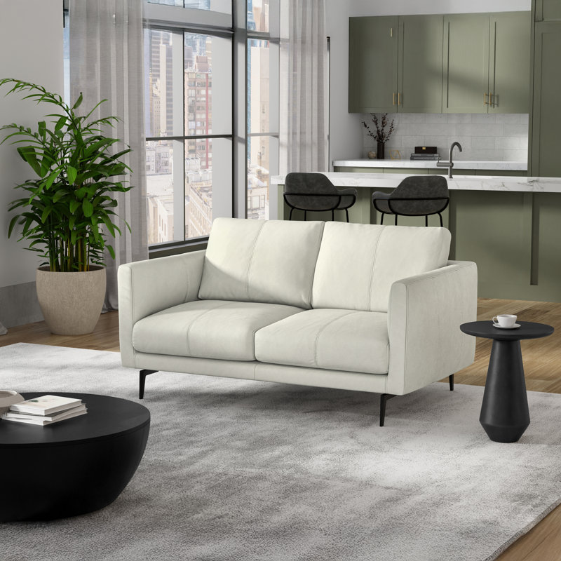 Canapé en cuir Stevens, 60 pouces, 2, Cuir véritable gris fumé clair Stevens