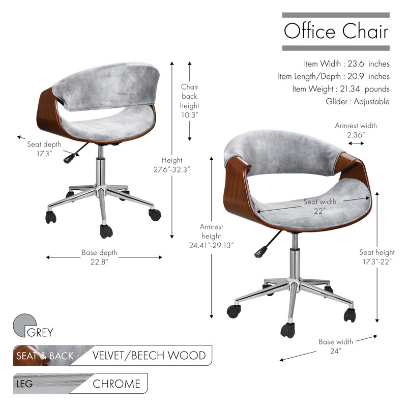 Velvet Task Chair, Grey
