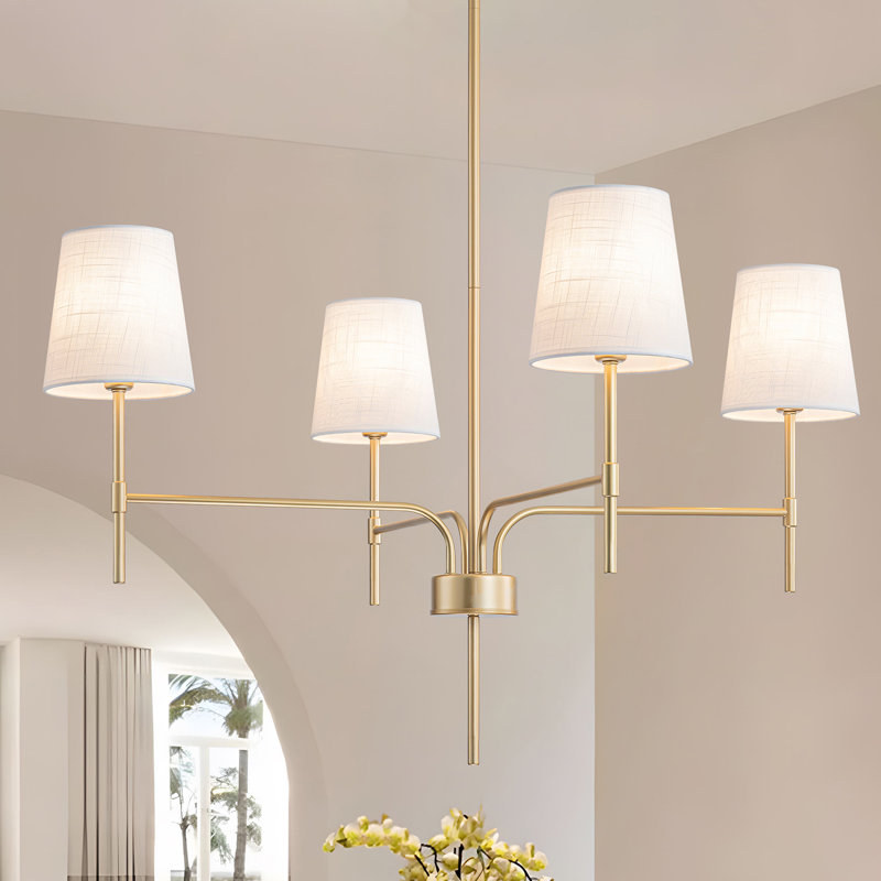 Agathon Transitional Modern Chandelier With White Fabric Shades, Gold