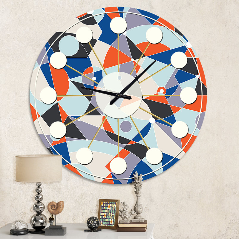 Horloge murale rétro Mid-Century, Petit, Bleu / Orange