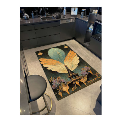 Tapis décoratif moderne à motif tissé à motif de fleurs et d'ailes surréalistes