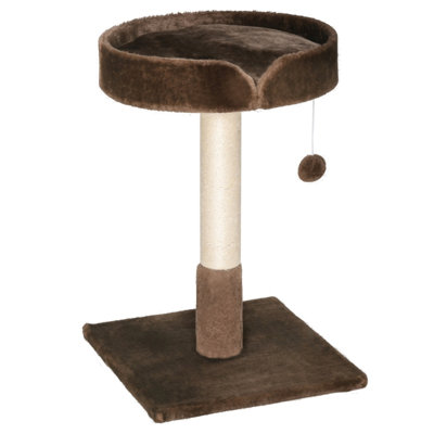 70cm Cat Tree with Sisal Scratching Post & Plush Bed, Brown