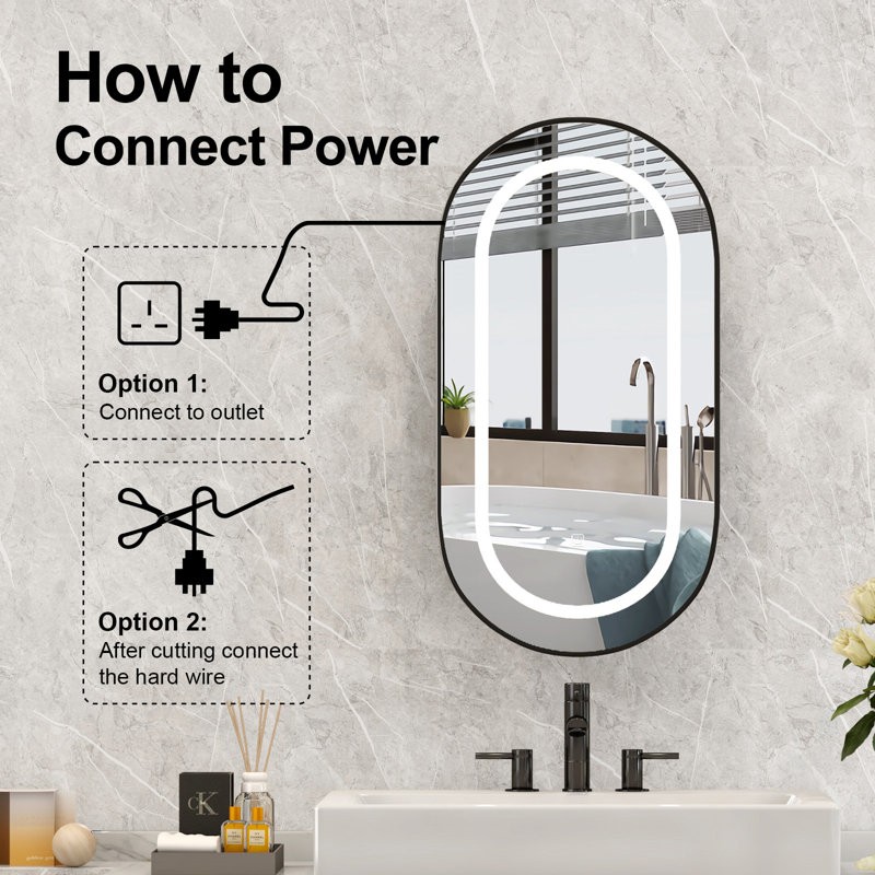 41mm W 80mm H Frameless Medicine Cabinet Mirror 3 Fixed