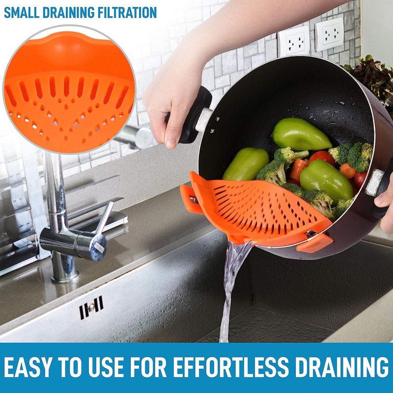 Zulay Kitchen Adjustable Silicone Pot Strainer for Most Pots & Pans, Orange