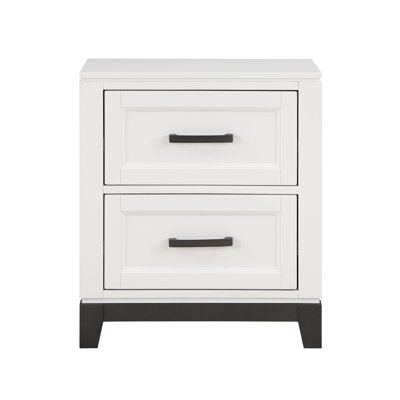 Rustic Bedroom Nightstand In White - 2 Drawer Wooden Furniture Item With Storage Drawers Unit