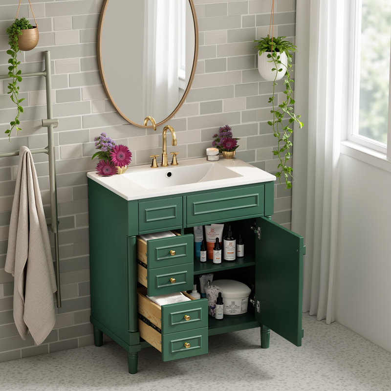 Meuble-lavabo 30 po avec comptoir en céramique, Vert