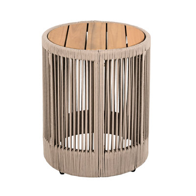 Wood Side Table With Rope For Patio And Yard - Rustic Elegance, 175lbs Support, Quick Assembly Weather Outdoor Furniture, 18.42 Inch Height, Ideal