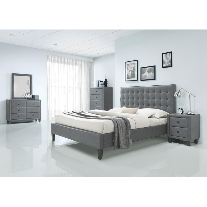 Pinder Vegan Leather Platform Bed, Queen