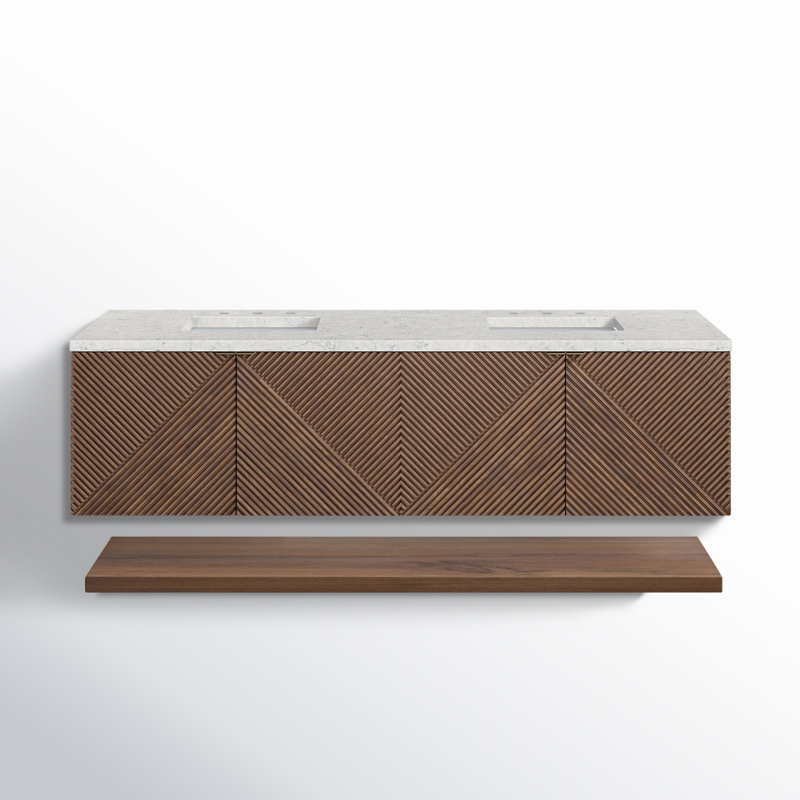 Marcello 72'' Double Bathroom Vanity with Quartz Top, Eternal Jasmine Pearl, 8" Widespread