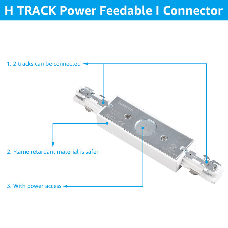 Connecteur d'alimentation en H à rail d'alimentation H, ensemble d'éclairage sur rail à 3 fils et 1 circuit de type H, blanc