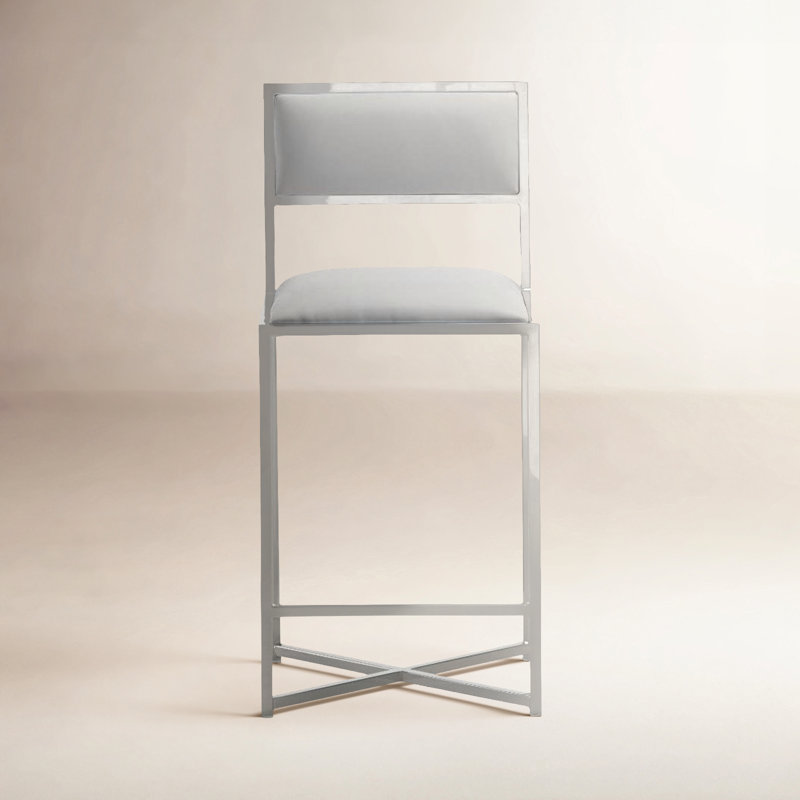 Malen Upholstered Counter Stool with Metal Frame, Counter Stool (26” Seat Height), White