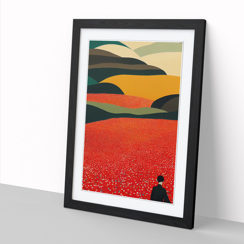 Poppy Field View - Picture Frame Print, Black, 64cm H x 46cm W x 2cm D